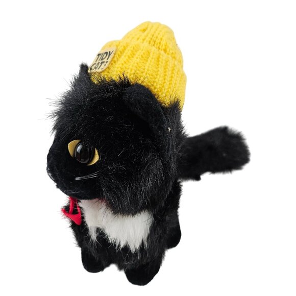 Animal Fair Tidy Cat 3 Plush Black White Stuffed Cat Yellow Hat Red Bow Vintage - Picture 5 of 10